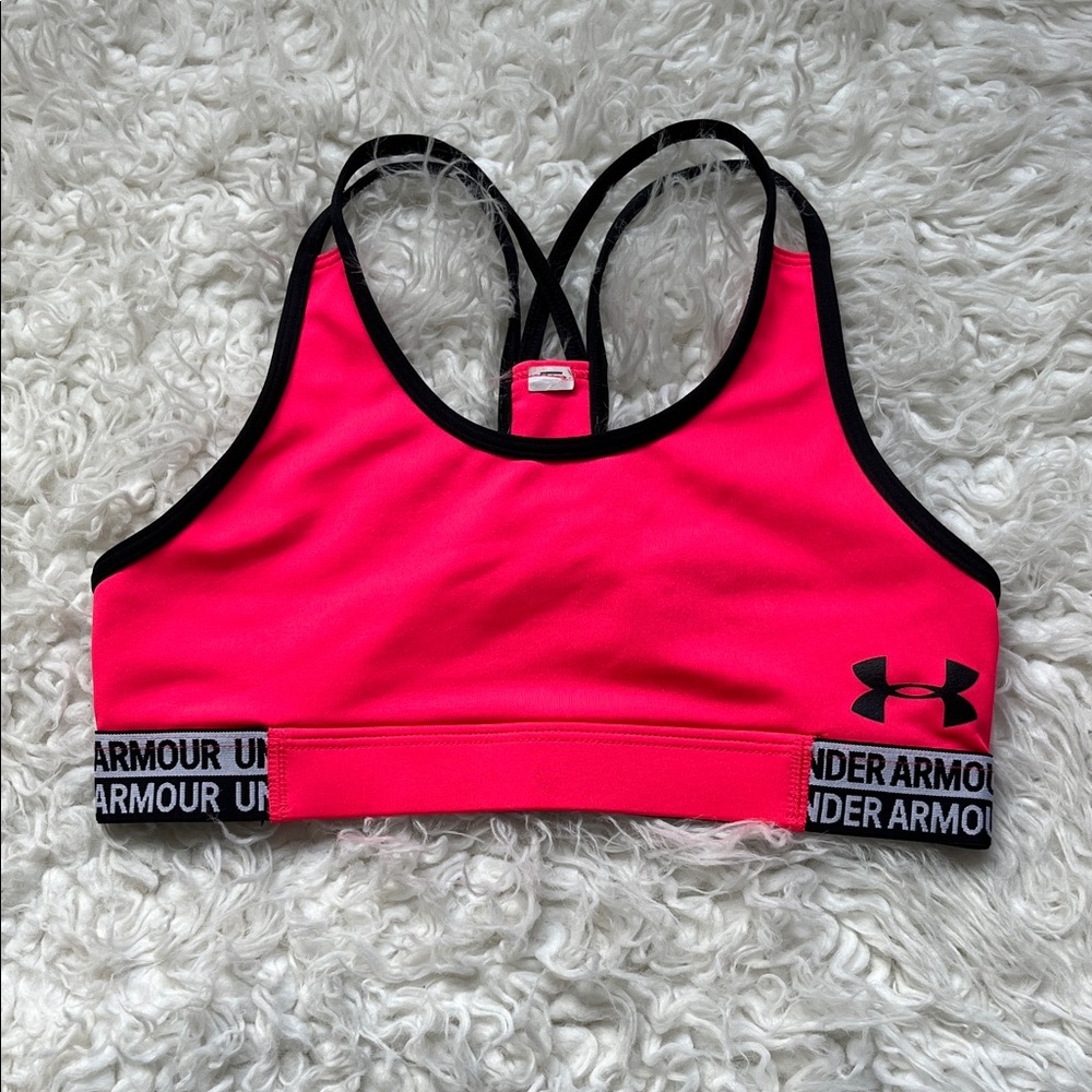 Under Armour Neon Pink Sports Bra with Black Accents